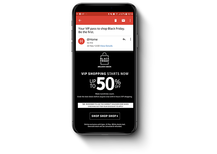 Black Friday Cyber Monday campaign tips using @Home's Black Friday mailer example