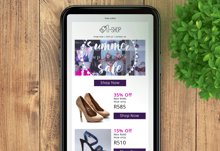4 Top Email Tech Trends for 2019 | eCommerce email on mobile | Shoe sale
