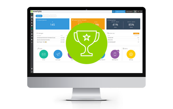 Everlytic’s Top Software Features from 2019 | Email Marketing | Software | Blog image | Computer screen with trophy